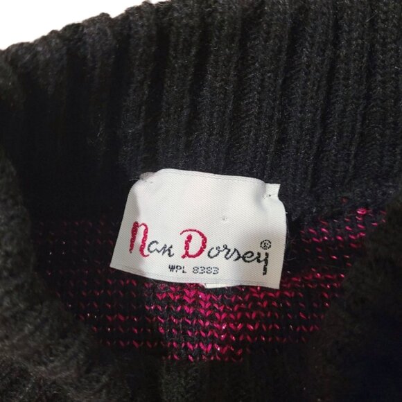 Vintage 80s Pink Green Black Metallic Medium to Large Snowflake Ski Sweater - Picture 4 of 5